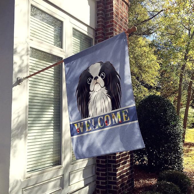 Caroline's Treasures BB1416CHF Japanese Chin Welcome House Flag, Blue Large Porch Sleeve Pole Decorative Outside Yard Banner Artwork Wall Hanging, Polyester, House Size, Multicolor