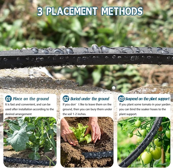 Flat Soaker Hose 50FT 2-Pack for Garden Beds, Drip Irrigation Hose for Efficient & Effective Watering of Plants – Garden Soaker Hoses with Flexible & Easy to Install (50FT 2Pack)
