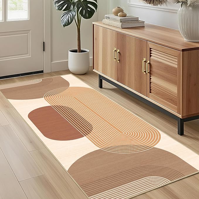 Boho Runner Rug 2x6 for Hallway Kitchen Bedroom,Bohemian Runner Rugs Washable Modern Geometric Rug Non-Slip Printed Low Pile Long Floor Carpet Mat for Bedroom Laundry,Orange