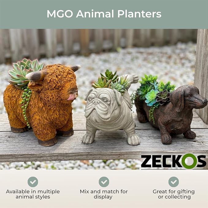 Zeckos Highland Cow Planter, Brown Painted Magnesium Oxide Animal-Shaped Freestanding Planter, 12 Inches Tall X 15 Inches Long X 8.25 Inches Wide, MGO Farmhouse Decorative Accent