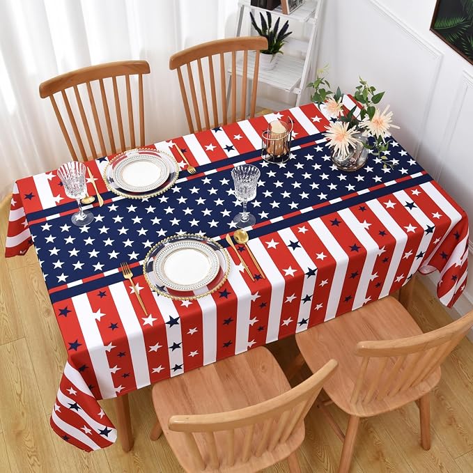 Waterproof Patriotic Tablecloth Fabric - Square 58x58 Inch American Gingham Checker Table Cloth for Indoor/Outdoor Use - Buffalo Table Cover for Picnics, BBQs, and Memorial Day