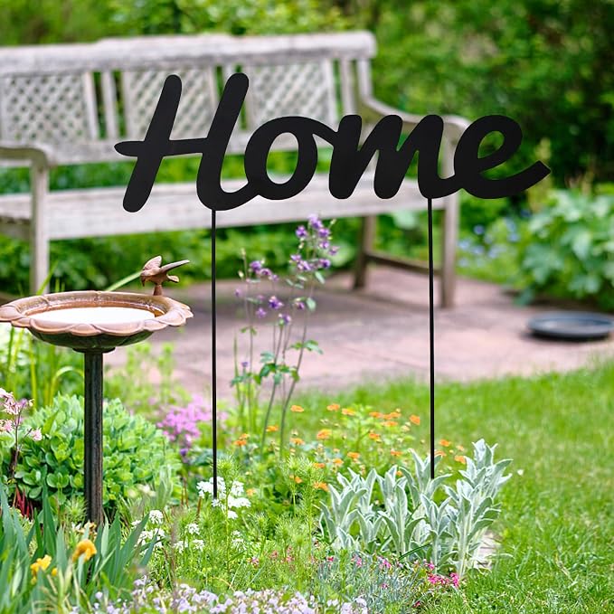Metal Letter Welcome Yard Sign with Stake Outdoor Decorations Garden Lawn Front Porch Outside Letter Yard Sign Garden Stake Decor (Home)