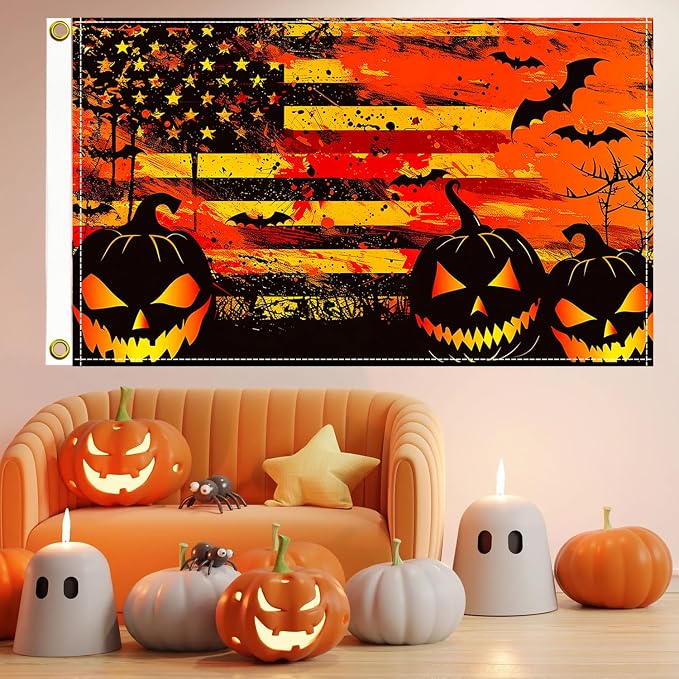 Halloween Garden Flag Trick or Treat - 5 x 3 Ft Double Sided 2 Brass Grommets, Pumpkin Lantern Bat Holiday Colorful Halloween Yard Flag Outdoor Decorative Flag