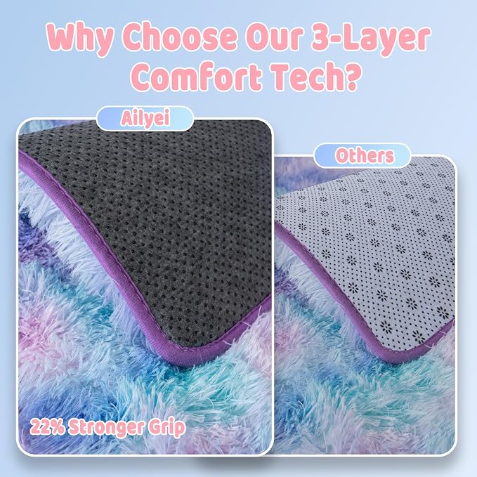 Fluffy Shag Rugs for Living Room 6x9 Purple Rainbow Washable | Upgrade Non-slip, 6 x 9 Large Big Shaggy Area Rug for Girls Bedroom Nursery, High Pile Plush Carpet for Kids Room Dorm