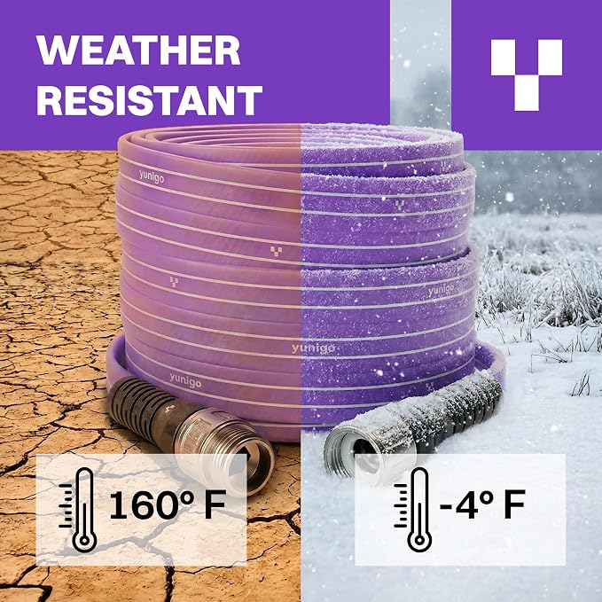 SERENITY 100ft Flat-to-Round Purple Garden Hose – Lightweight, No-Kink, Abrasion-Resistant TPV Hose with Durable Aluminum Couplings, Spray Nozzle & Hose Mender, Ideal for Home & Garden Watering
