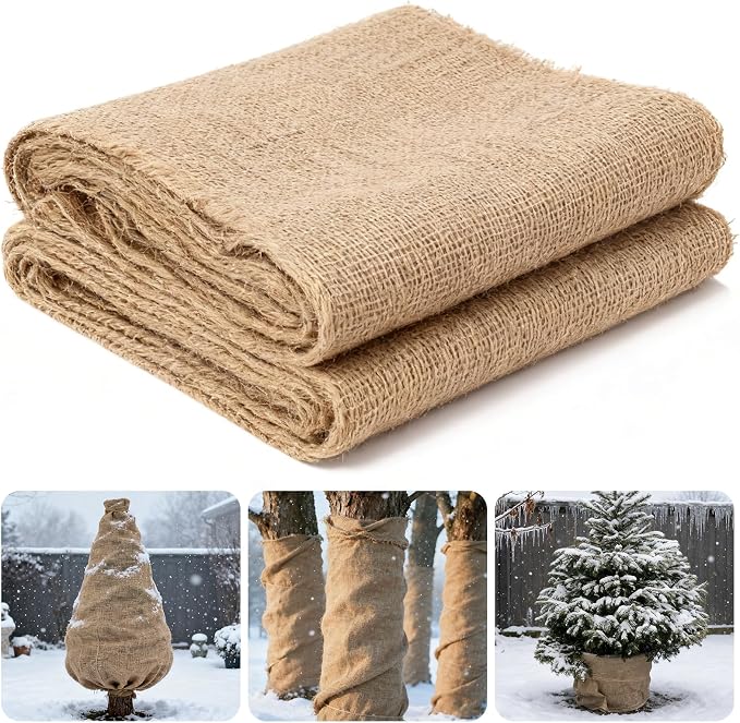 PJT 50ft x 40in Natural Burlap Plant Covers Freeze Protection, Winter Cold-Proof Burlap Fabric Tree Wrap Roll, Gardening Frost Plant Blankets for Outdoor Bushes Trees Plants