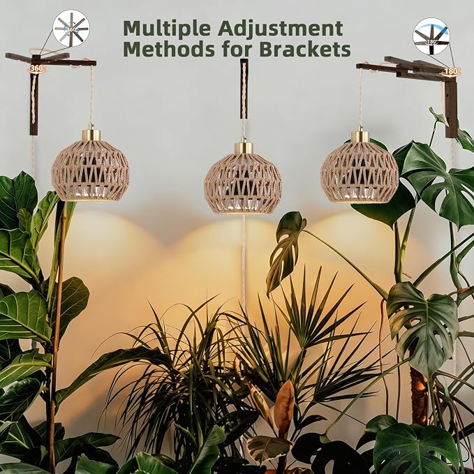 Hanging Grow Lights for Indoor Plants - 35W 4000K Full Spectrum Plant Light, Wall Mounted Grow Light with Wooden Bracket, Timer, 15FT Power Cord, Ideal for Plants, Flowers & Home Decor