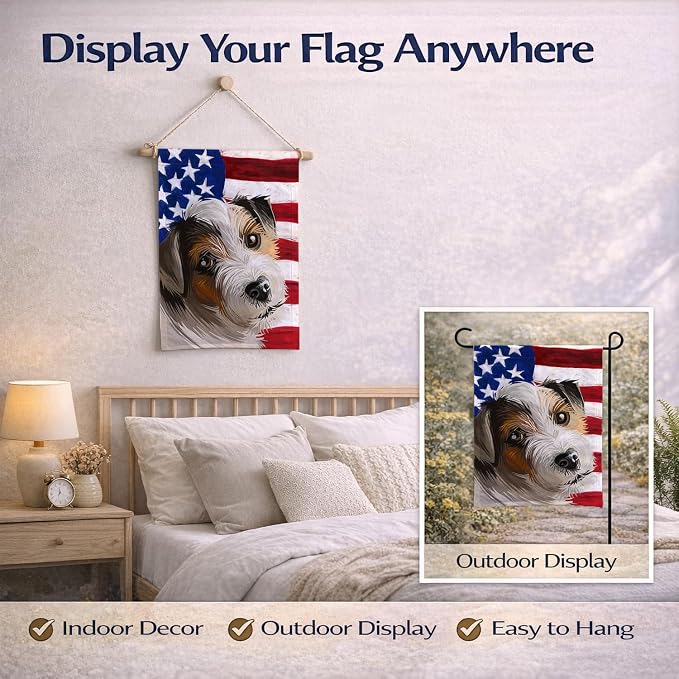 Caroline's Treasures CK6637GF Parson Russell Terrier American Flag Garden Flag Mailbox Flag Decorative Yard Flag Banner Outside Patio Artwork Yard Flower Beds, Garden Size, Multicolor