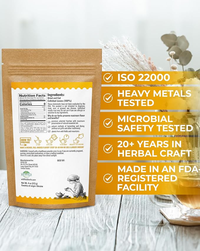 4 oz. Coltsfoot Herb Leaf Tea (Tussilago Farfara) - 113g Coltsfoot Leaf Herb Tea Uñ De Caballo
