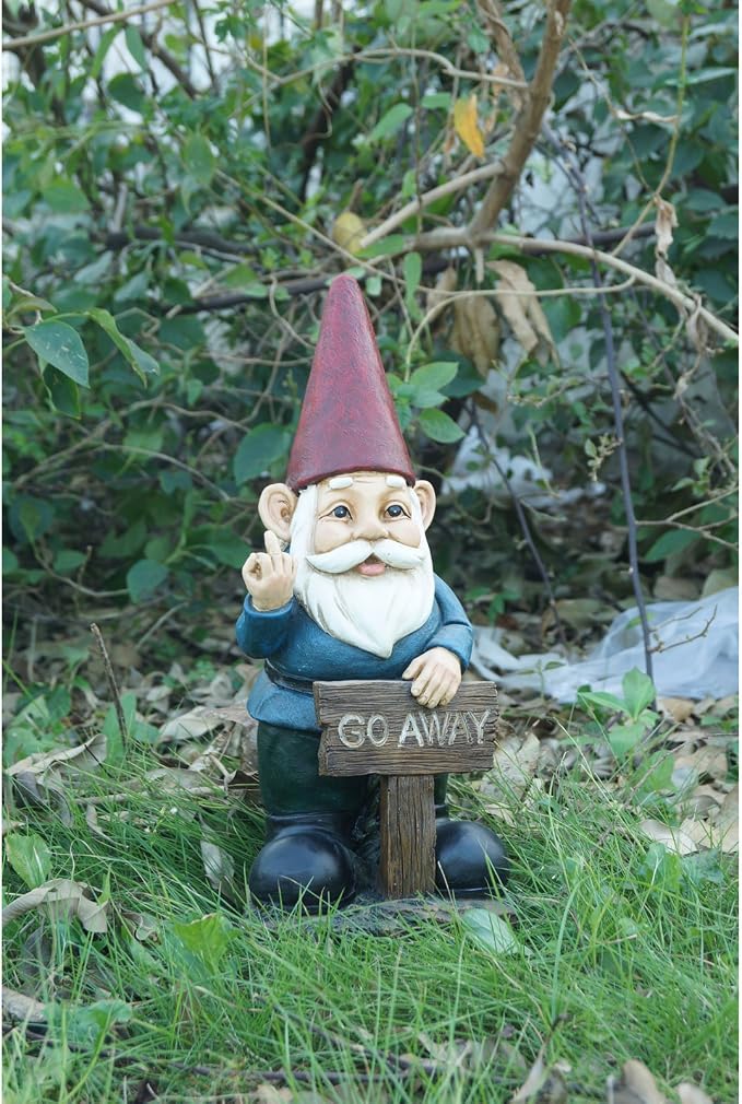 Hi-Line Gift Ltd Gnome Holding Go Away Sign