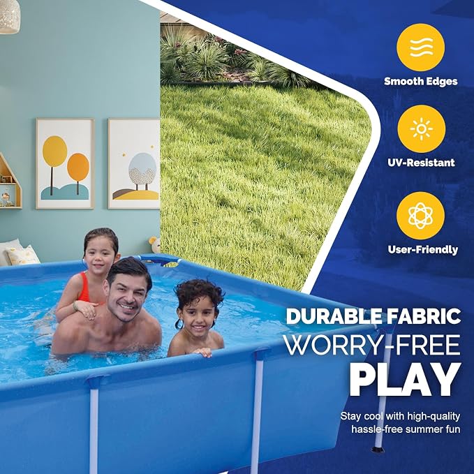DIMAR GARDEN Above Ground Swimming Pool for Kids Adults, Outdoor Rectangular Steel Frame Swimming Pool for Backyard Lawn Family, 8.5ft x 6ft x 26in