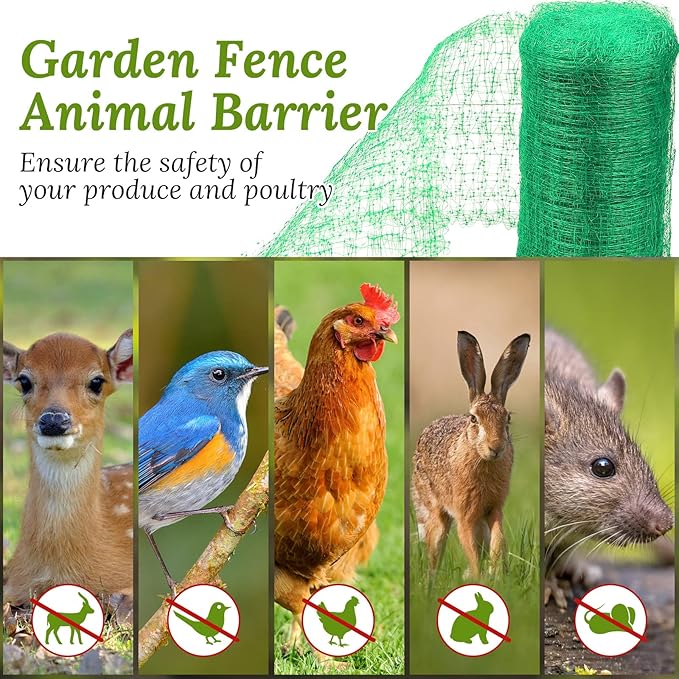 Woanger 3 Pack Deer Fence Netting Bird Netting Garden Net with 150 Pcs Cable Ties for Bird Protect Plants, Vegetables Against Birds Fruit Trees Deer Squirrel Rabbit and Other Animals (Green,7x100 ft)