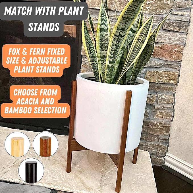 Fox & Fern Large Indoor Planter, Modern Large Plant Pot for Indoor or Outdoor, UV and Frost Resistant - 12 Inch, Fiberstone, Matte White Flower Pot with Hidden Saucer, Lightweight