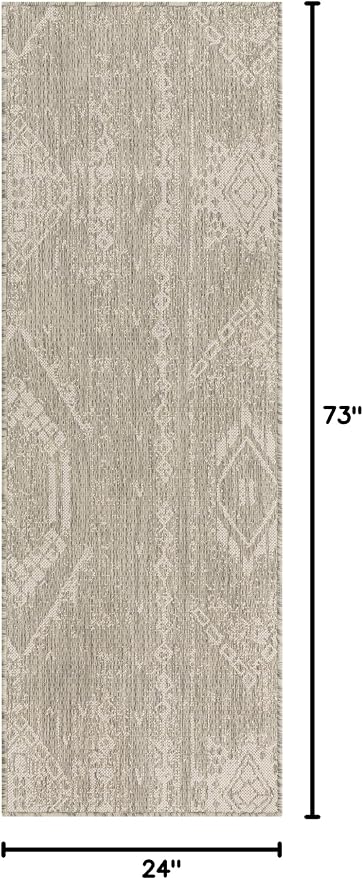 Unique Loom Outdoor Bohemian Collection Area Rug - Anthro (2' x 6' 1" Runner, Gray/ Ivory)
