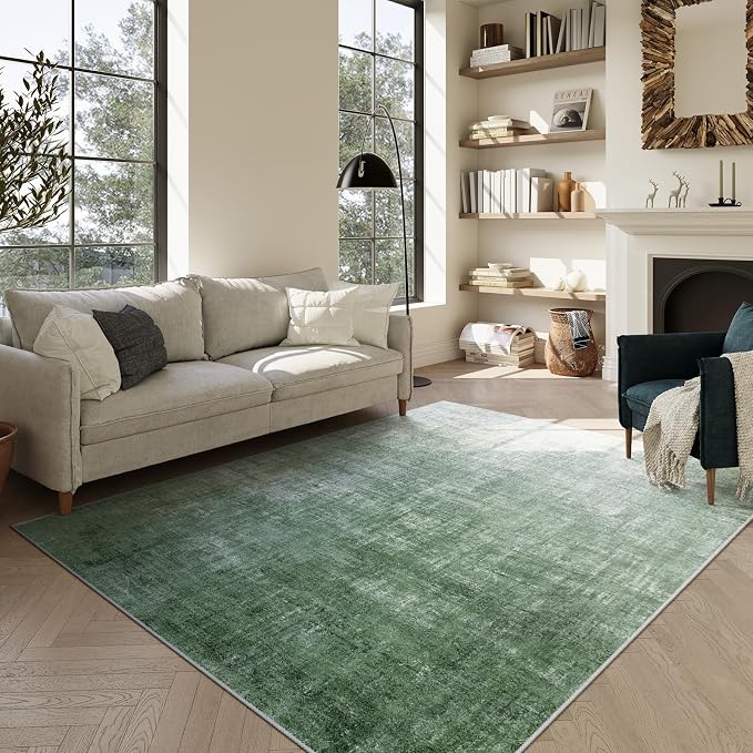 Lahome Green 6x9 Area Rugs Boho Washable Rugs for Living Room, Modern Abstract Rugs for Bedroom, Ombre Non-Slip Throw Dining Room Rug Carpet for Playroom Office Nursery(6'x9',Green)
