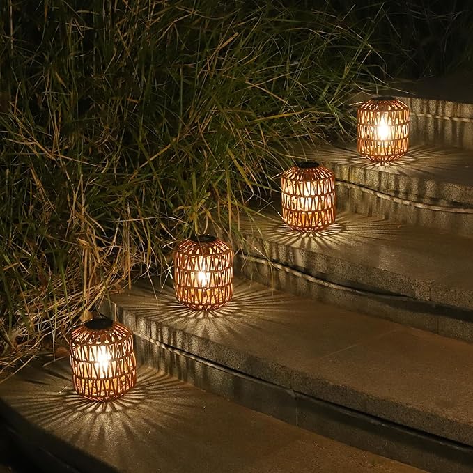 2 Pack Solar Lanterns Outdoor Waterproof, Rattan Solar Lights for Yard, Outdoor Garden Lights, Hanging Lanterns Decorative Birthday Gifts for Mom Grandma, Outdoor Lanterns for Porch Patio Pathway