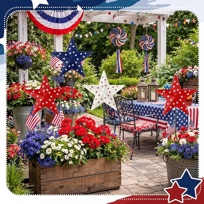 Pickmesh 6 Pcs 12" H Patriotic Yard Decor Outdoor 4th of July Outdoor Decor Red White Blue Metal Yard Sign Garden Stake 250th Anniversary USA Flag American Lawn Sign for Independence Day Decoration