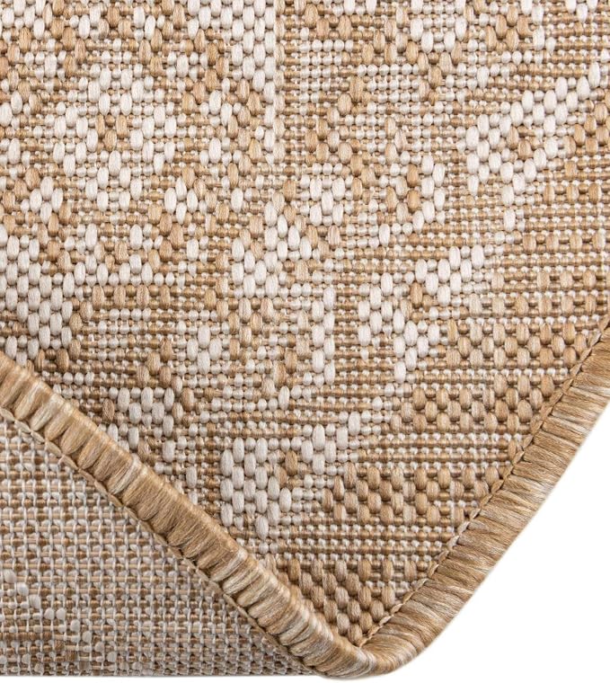 Unique Loom Outdoor Aztec Collection Area Rug - Chalca (5' 3" Round, Natural/ Ivory)