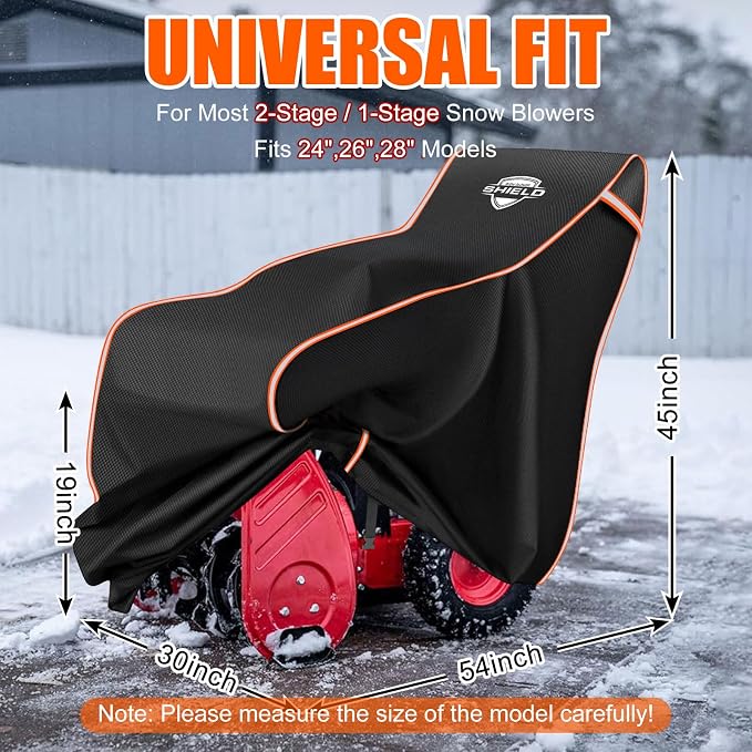 Snow Blower Cover, 24"/26"/28" Heavy Duty 900D Waterproof Snowblower Cover | Fit for Two-Stage and Single-Stage Snow Throwers, Compatible with Toro, EGO, Craftsman, Ariens Black & Orange
