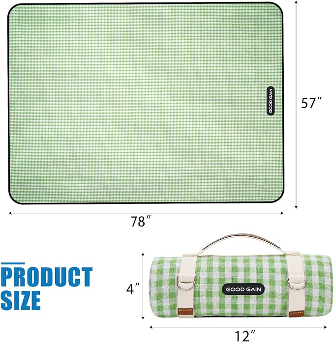G GOOD GAIN Picnic Blankets Outdoor Extra Large - Waterproof Picnic Blanket with Carry Strap | Machine Washable Picnic Mat with Sandproof Backing for Park, Grass, Camping, Hiking, Concerts (Lime)