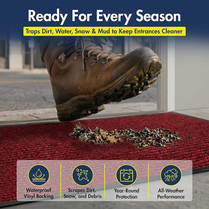 Notrax 109 Industrial Door Mat, 3' x 4' Entrance Mat, Heavy Duty Commercial Rugs for Entryway, Welcome Lobbies, Garage, and Mudroom, Made in the USA, Red, Brush Step 109S0034RB