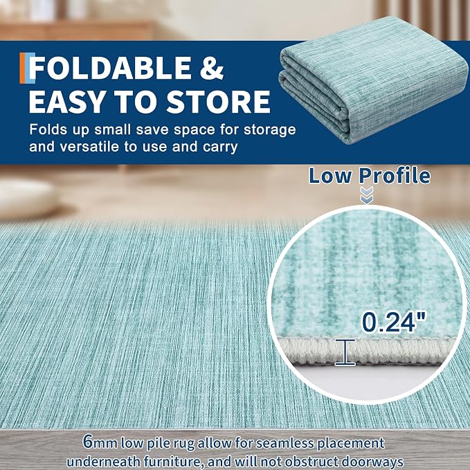 Garvee Washable Area Rugs 8x10 Modern Solid Color Living Room Rug, Blue | Non Slip Backing Stain Resistant Non Shedding Low Pile Soft Foldable Neutral Rug for Bedroom Dining Room Office