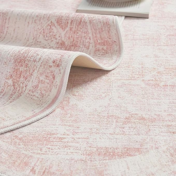Latte&Fog 6ft Pink Round Area Rug for Girl Bedroom Washable Cute Circle Rug | Non Slip Low Pile Soft Floral Indoor Carpet for Living Room Kids Playroom Nursery Classroom Dorm Decor Dining Kitchen Office
