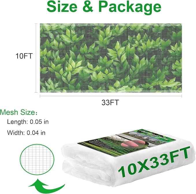 Garden Netting 10x33FT 2 Packs Ultra Fine Mesh Netting Bird Barrier Protection Vegetable Fruit Tree Bushes Plant Cover for Raised Bed