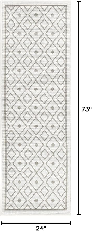 Unique Loom Outdoor Trellis Collection Area Rug - Kafes (2' x 6' 1" Runner, Ivory/ Gray)