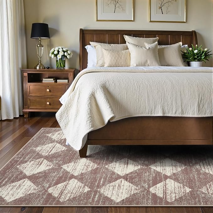 Lahome Zelie Machine Washable Rugs 6x9, Soft Beige Rugs for Bedroom Aesthetic Non Slip Living Room Rug Dining Room Carpet for Under Table, Moroccan Trellis Indoor Carpet for Dorm Apartment Playroom