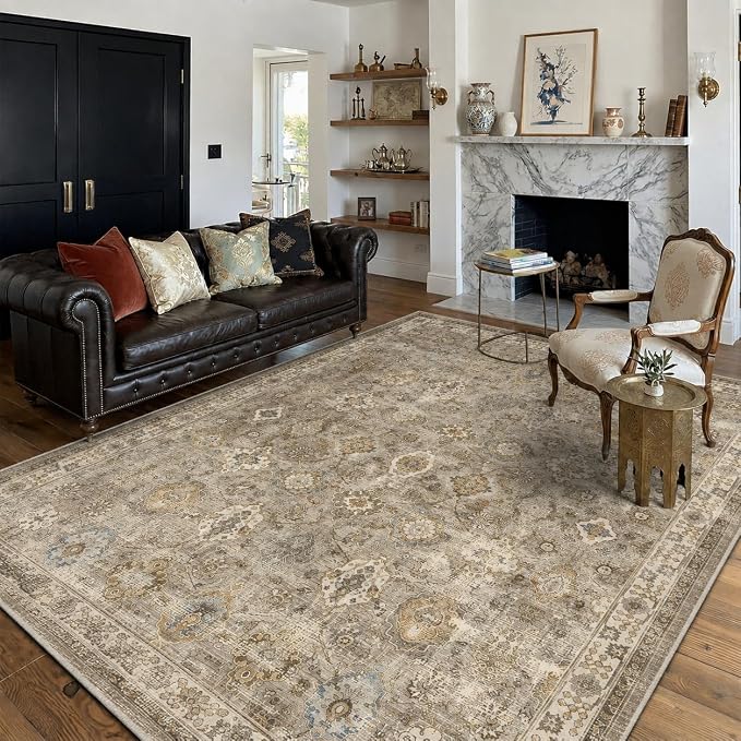 Washable 4'x6' Vintage Area Rug for Bedroom Living Room | Farmhouse Carpet For Bedroom Kitchen Office Hallway Entryway Printed Pattern Non-Slip Soft Stain-Resistant Easy To Clean