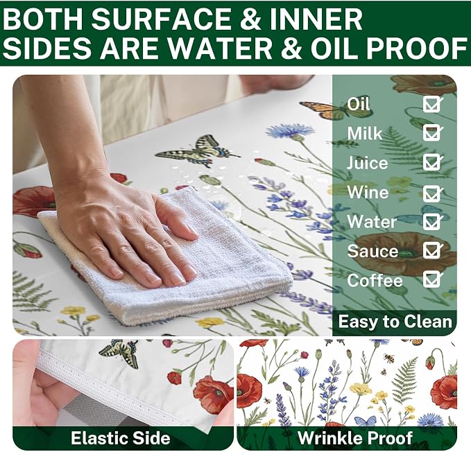 Picnic Table Cover with Bench Covers Elastic Edges, Wildflower Camper Fitted Table Cover, Outdoor Camping Essentials 72 Inch 3PCS, Waterproof Camping Fitted Tablecloth with Drawstring Bag