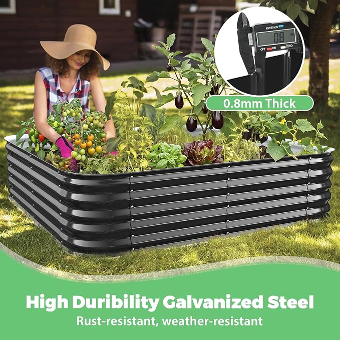 Black Painted Galvanized Raised Garden Bed, Garden Planter Bed Outdoor, Heavy Duty Rustproof Steel Raised Bed Kit for Gardening Vegetables Fruits Flowers Grow (Black, 4x4x1.5ft)