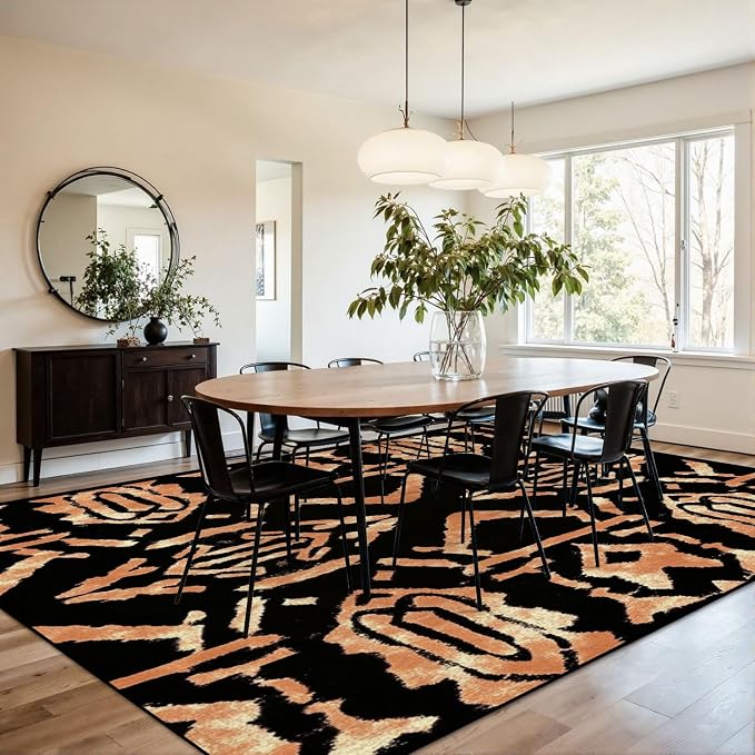 9x12 Area Rugs for Living Room Ethnic African Print Boho Chocolate Abstract Brown Artwork Handmade Washable Large Area Rug for Bedroom Non Slip Outdoor Carpets Soft Mats Kitchen Home Office Decor