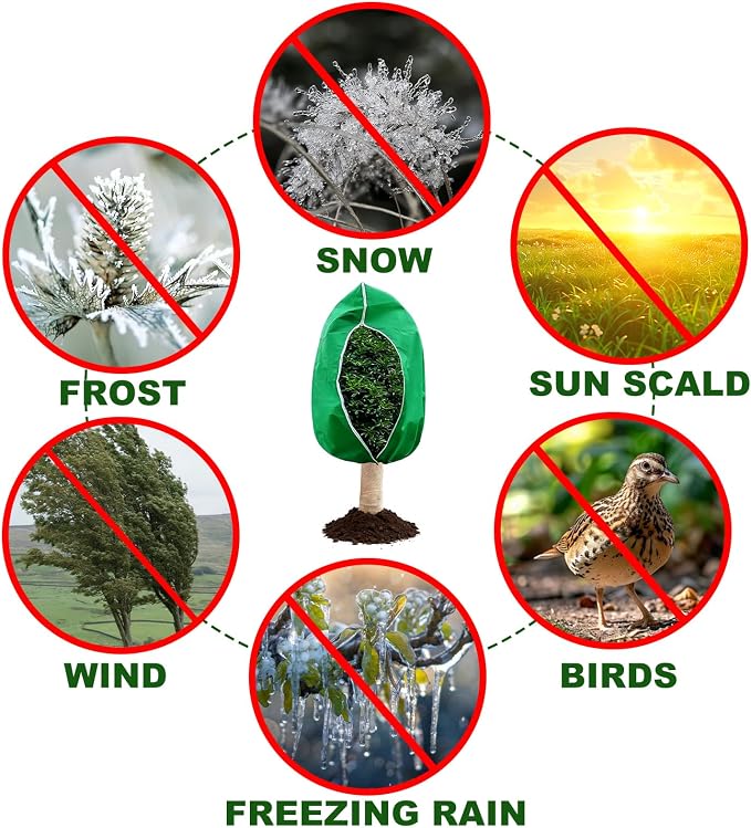 4 Pack 47 x 71 Inch Plant Covers Freeze Protection, Frost Cloth Plant Freeze Protection with Burlap Tree Wrap, Reusable Breathable Freeze Blankets with Drawstring for Fruit Tree Shrub Potted