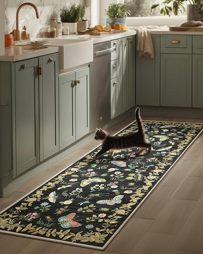 Washable Runners for Hallways Kitchen Rugs: 2'6"x8' Runner Rug Stain Resistant Non Slip Low Pile Soft Carpet Runners Rug for Bedroom Hallway Indoor Entryway Kitchen Laundry Room Farmhouse