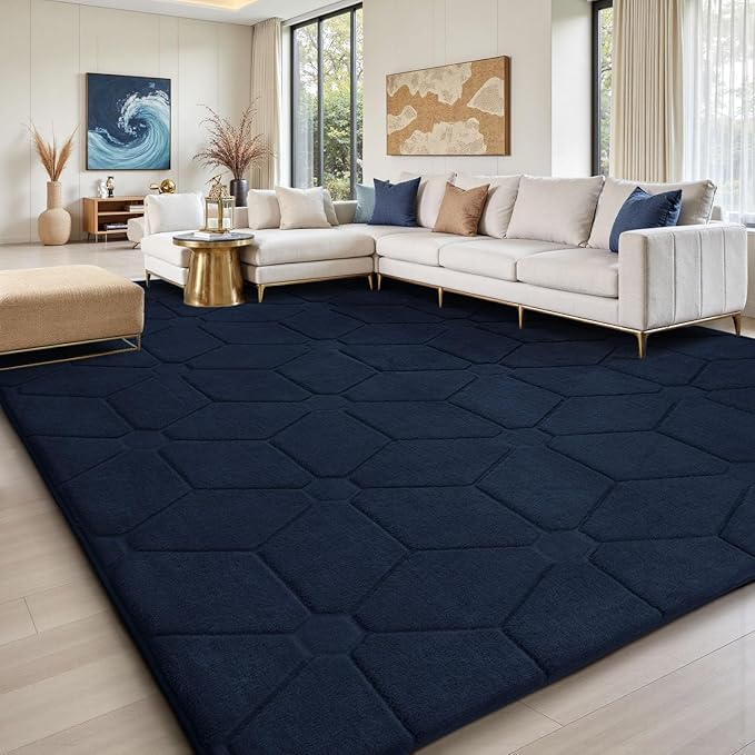 Sour Lemon 8x10 Area Rugs for Living Room Bedroom, Large Carpet Blue Rug | Washable, Geometric Alfombra Para Salas Modernas, Non Slip Big Soft Thick Fluffy Plush, Memory foam Rug for Kids Playroom