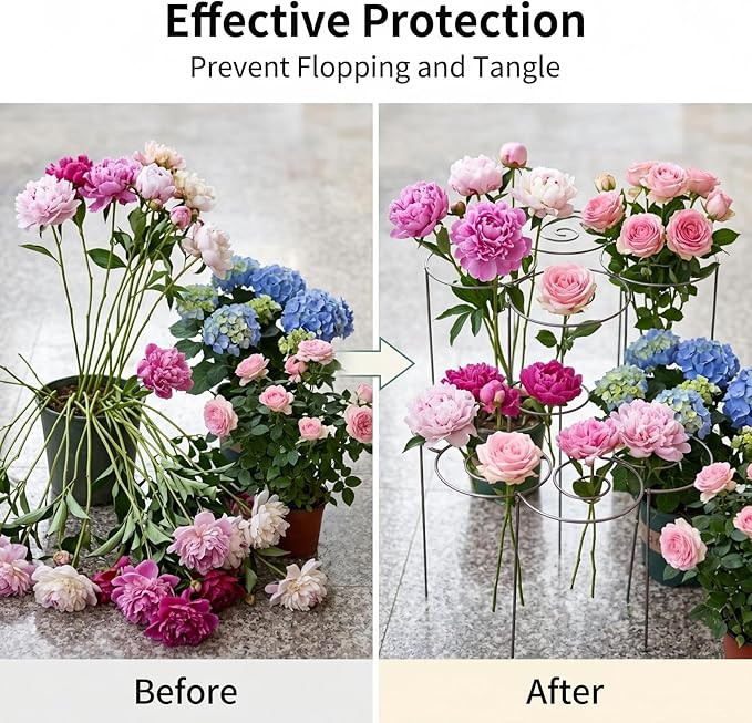Peony Cages and Supports, Plant Support Garden Stakes, Metal Plant Support Ring for Garden, Plants Supports Cage, for Clump-Forming Flowers and Plants Such as Peonies, Roses, and Dahlias (L(17.3in))