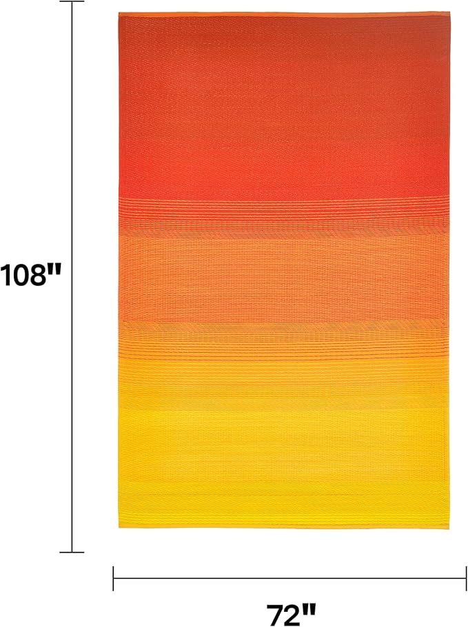 Fab Habitat Outdoor Rug - Waterproof, Fade Resistant, Crease-Free - Premium Recycled Plastic - Ombre - Large Patio, Deck, Sunroom, Camping, RV - Big Sur - Sunset - 6 x 9 ft