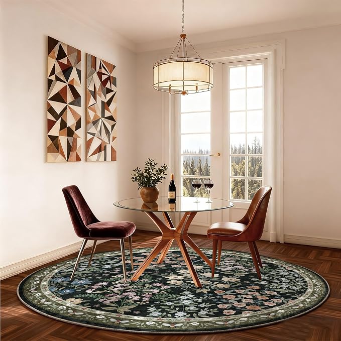 Washable Round Rugs for Bedroom 4ft: Living Room Rug Stain Resistant Non Slip Low Pile Ultra Soft Faux Wool Small Circle Rugs for Entryway Kitchen Nursery Dorm Home Office Bathroom Entrance Indoor