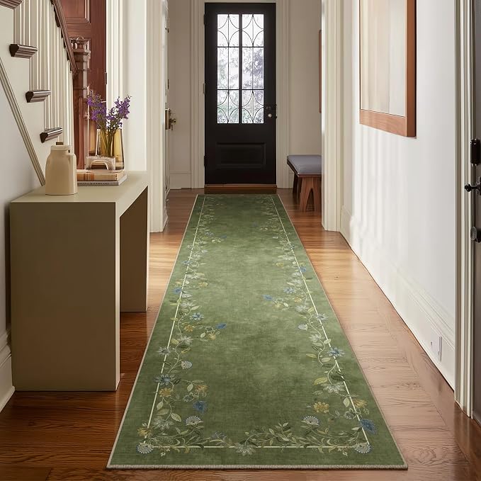 2x10 Washable Kitchen Runner Rug: Hallway Rug Non Slip Stain Resistant Low Pile Soft Indoor Long Floor Carpet Runners for Hallways Kitchen Entryway Laundry Room Bathroom Bedroom Living Room