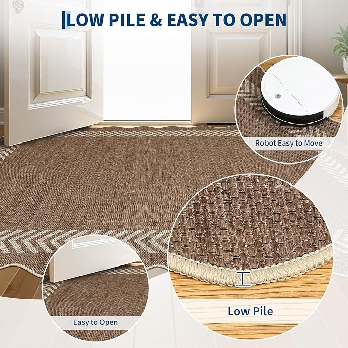 Garvee Large Area Rug 10x13 Rugs Easy Jute Washable Rug, Brown | Scalloped Area Rug Stain Resistant Easy Cleaning Throw Rugs Low Pile Floor Cover for Nursery Dining Room Apartment