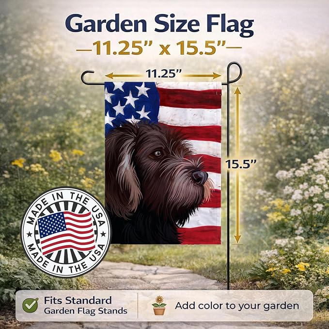 Caroline's Treasures CK6535GF German Roughhaired Pointer American Flag Garden Flag Mailbox Flag Decorative Yard Flag Banner Outside Patio Artwork Yard Flower Beds, Garden Size, Multicolor