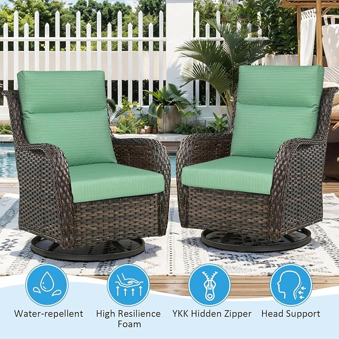 Outdoor Patio Chair Cushions 44x21x3.5 inch, Set of 2 Thicken Comfy Cushions for Rocker Non Slip Fade Shield Water Repellent High Back with Ties, Ash Pinstripe Weave