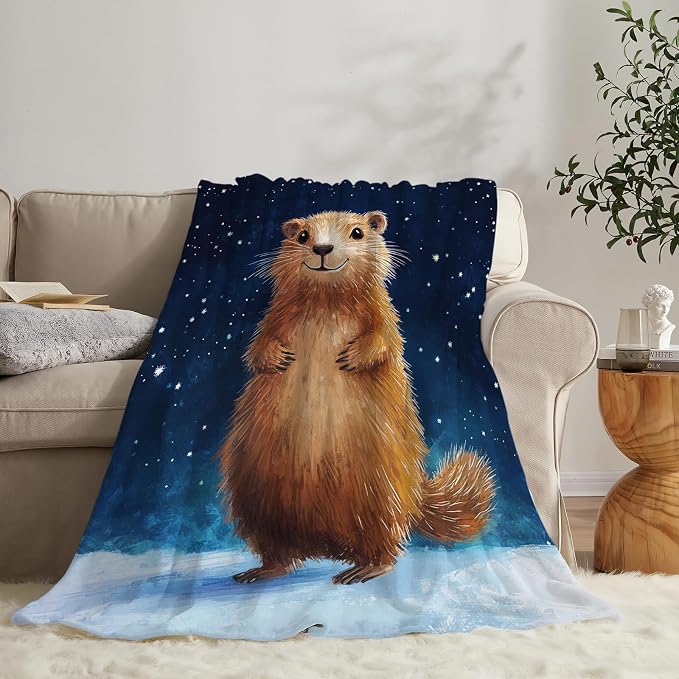 Groundhog Throw Blanket Cozy Plush Groundhog Gifts Blankets Flannel Fleece Lightweight Fuzzy Animal Blanket for Girls Women 50"X40"