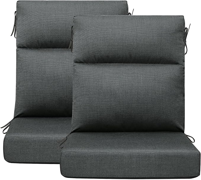 Sunbrella Outdoor Patio Chair Cushions 44x21x3.5 inch, Set of 2 Thicken Comfy Cushions for Rocker Non Slip Fade Shield Water Repellent High Back with Ties, Canvas Coal