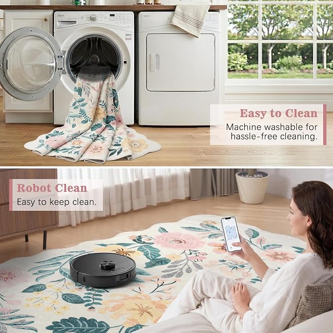 DCX Vintage Floral Washable Area Rug 4x6, Non Slip Low Pile Rug, Pink | Rugs for nursery bedroom, living room, bedroom, office, soft, kid & pet friendly, sain resistant indoor carpet, home decor
