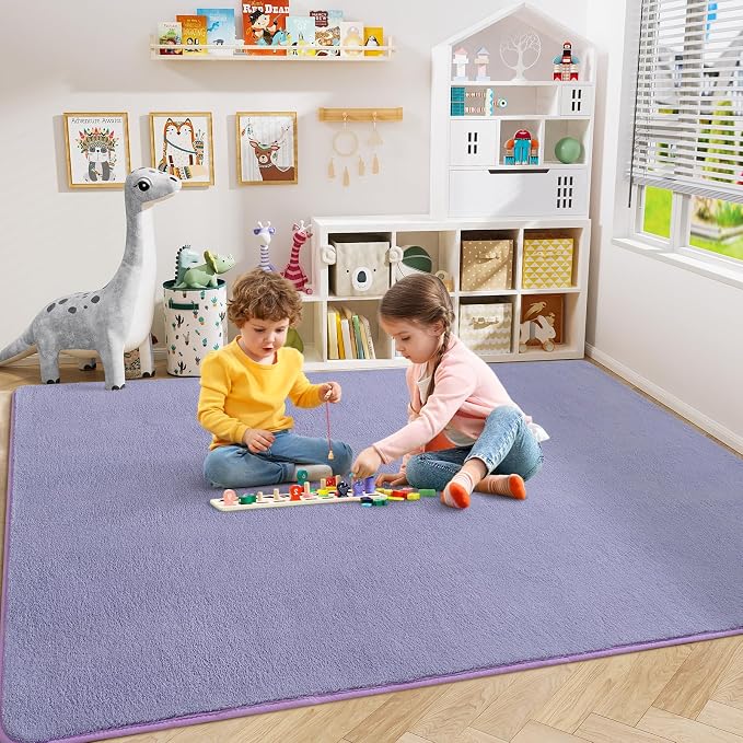 Amearea Modern Area Rug for Bedroom Living Room, 5x8 Purple Memory Foam Rug | Thickened Fluffy Indoor Washable Rugs Non Slip Minimalist Large Carpet for Boys Girls Dorm Nursery Room Decor