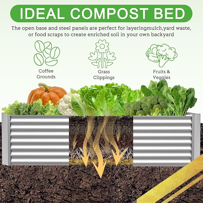 4pcs Galvanized Raised Garden Bed Outdoor,Above Ground Garden Bed for Vegetable,Metal Raised Beds for Flower,Steel Raised Beds for Gardening - 4x2ft