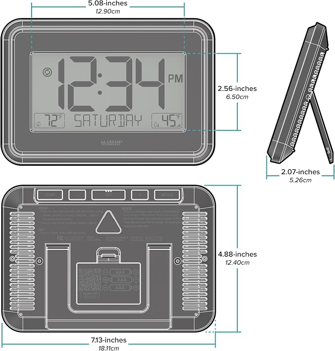 La Crosse Technology 513-1412 Black Digital Wall Clock with Indoor & Outdoor Temperature